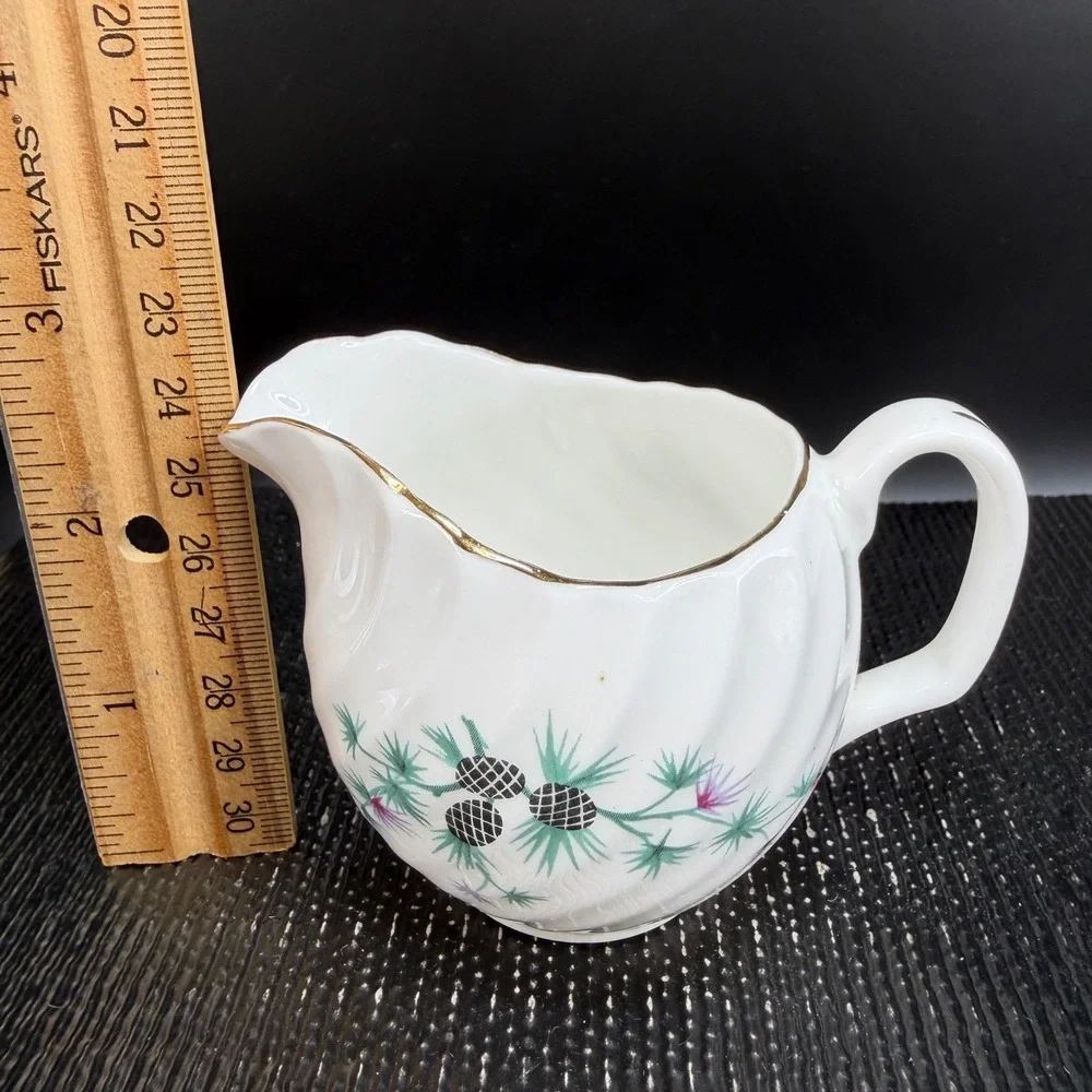 Royal Adderley Bone China Creamer Scottish Thistle Swirl‎ Gold Trim England 3in